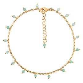 InfinityGemsArt Emerald Ankle Bracelets for Women Beaded Charm May Birthstone 14k Gold Plated Jewelry 9” +1.5” inch Adjustable Link Chain, Anklets For Women