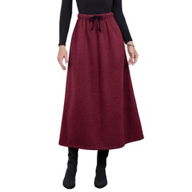 Winter Skirts for Women Long Pleated Flannel Wool Maxi Plus Size Skirts (Wine, Medium)