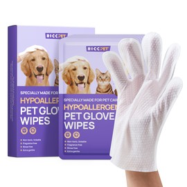 HICC PET Cleaning Deodorizing Glove Wipes for Dogs & Cats, Vet Recommended Hypoallergenic Pet Cleaning and Hydrating Glove Wipes, Nourish Fur Coconut Oil Pet Bathing Wipes for Horse Coat Care