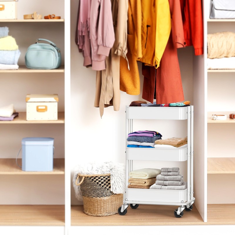 Simple Houseware 3-Tier Compact Utility Rolling Cart, Low 24” Height