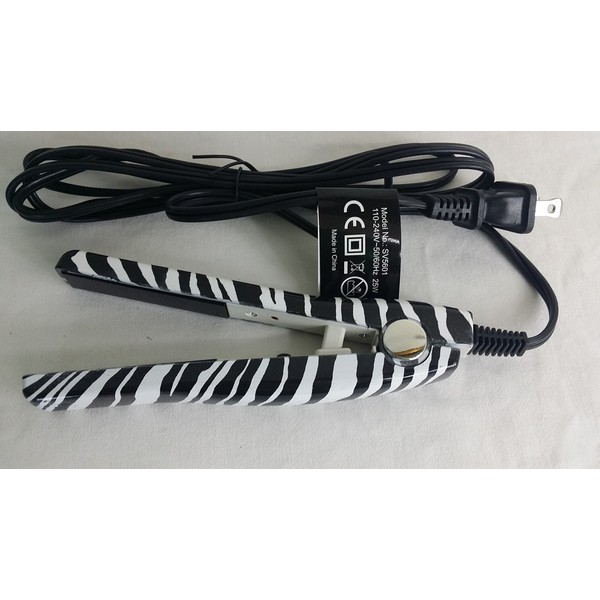 PrimeTrendz TM Mini Hair Straightening Iron Zebra Design With Carrying Bag And International Voltage 110V/240V For Traveling and Usable Anywhere In The World.