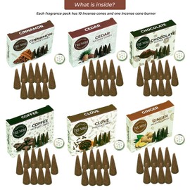 Trumiri Gourmet Incense Cones - Variety Pack - Total 60 Cone Incense (6 Scents x 10 Conos) - Vanilla, Cinnamon, Coffee, Chocolate, Clove, Ginger - Cone Incense Scents - Insense Cones - Incent Cone