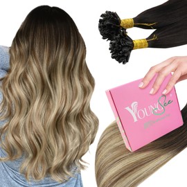 YoungSee U Tip Hair Extensions Human Hair Balayage U Tip Human Hair Extensions Ombre Dark Brown to Brown with Blonde U Tip Keratin Hair Extensions Human Hair Natural 18 Inch 50s/50g