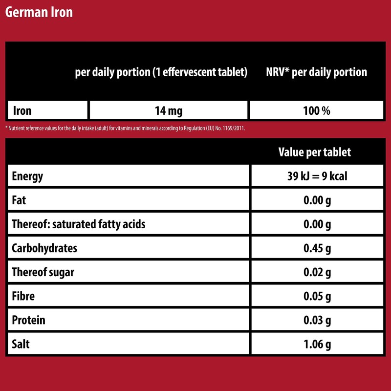 German Iron Drink Effervescent Tablets 60 Servings - Cherry Flavour