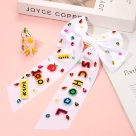 Back to School Hair Bows Clips for Teacher Pencil FRI-YAY Hair Ribbon Bows Teacher Accessories White Satin Ribbon Hair Bows School Hair Bow Barrettes Teacher Appreciation Gifts (Pattern L)