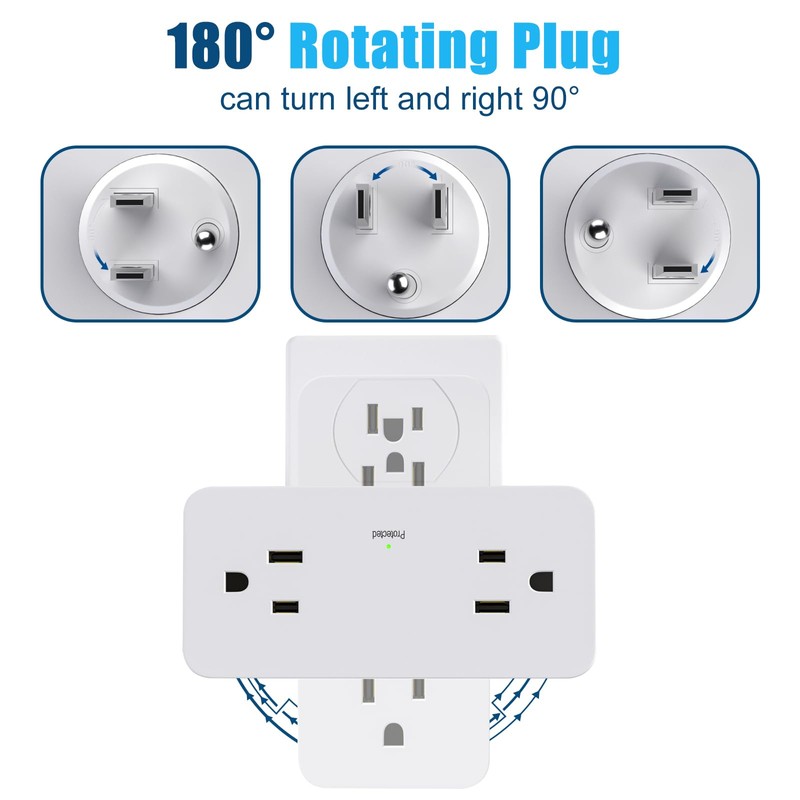 Surge Protector Outlet Extender with Rotating Plug, Multi Plug Outlet