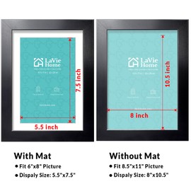 LaVie Home 8.5x11 Picture Frame, 11L x 8.5W Frame Display Pictures 6x8 with Mat or 8.5x11 Without Mat, Stable and Sturdy Black Frame and Polished Plexiglass, Horizontal and Vertical Format of The