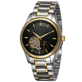 FORSINING Automatic Mechanical Movement Steel Strap Business Men Wristwatch(Black+Gold)