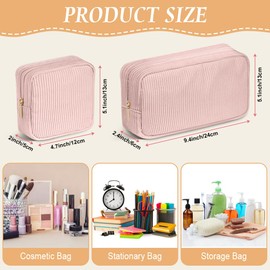 Aucuu Corduroy Cosmetic Bag, 2 Pcs Makeup Bag, Small Cosmetic Bag, Travel Makeup Pouch, Striped Corduroy Portable Bag with Metal Zipper, Travel Cosmetic Bags Organizer for Women, Travel, School, Gift