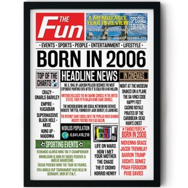 Stuff4 19th Birthday Poster Framed - Born In 2006 Newspaper - Happy 19th Birthday Gifts for Men Women Vintage Retro Back In 2006, 8x10 Inch Nineteen Nineteenth Bday Party Decor Decoration