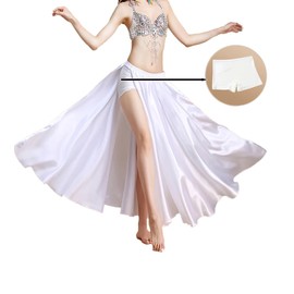 Women Chiffon Belly Dance Long Skirt with Underwear Split Satin Skirt on Both Sides (US, Alpha, One Size, Regular, Regular, Standard, White)