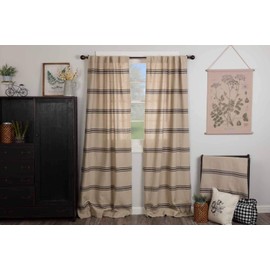 Piper Classics Mill House Stripe Black Panel Panel Curtains, Set of 2 Panels, 84" Long, Farmhouse Primitive Grain Sack Stripe Window Drapes, Beige & Black