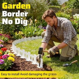 Garden Edging Border, 33FT Landscape Edging for Flower Beds, 4in Tall Plastic No-Dig Garden Lawn Border with 60 Stakes, Decorative Small Flower Bed Edging Borders (White)