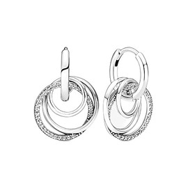 BEEUVIP 925 Sterling Silver Family Always Encircled Dangle Earrings for Women Sparkling Double Hoop Earrings Sterling Silver Hoops Cubic Zirconia Earrings (BE47)