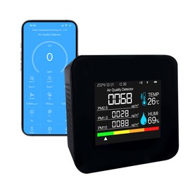 FelRelWel Indoor Air Quality Monitor,2.8 Inch Screen,9 in 1 Air Quality Detector Measurement (CO2,TVOC,HCHO,PM2.5,PM1.0,PM10,Temperature,Humidity,Time),Bluetooth App Control Date Historical Data,Black
