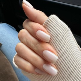 SXVME White False Nails Medium Short Square, Press on Nails Medium Glossy Gel Full Cover Fake Nails Solid Color Natural Fit Reusable Acrylic Nails for Women Daily Wear, in 24 Pcs