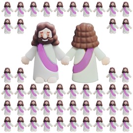 Mini Jesus Figurine, Little Jesus Figures Bulk, Resin Easter Jesus Figures, Christian Gifts Decor for Sunday School Craft Easter Egg Hunt Fillers Easter Basket Stuffers Baptism Gifts (50, Purple)