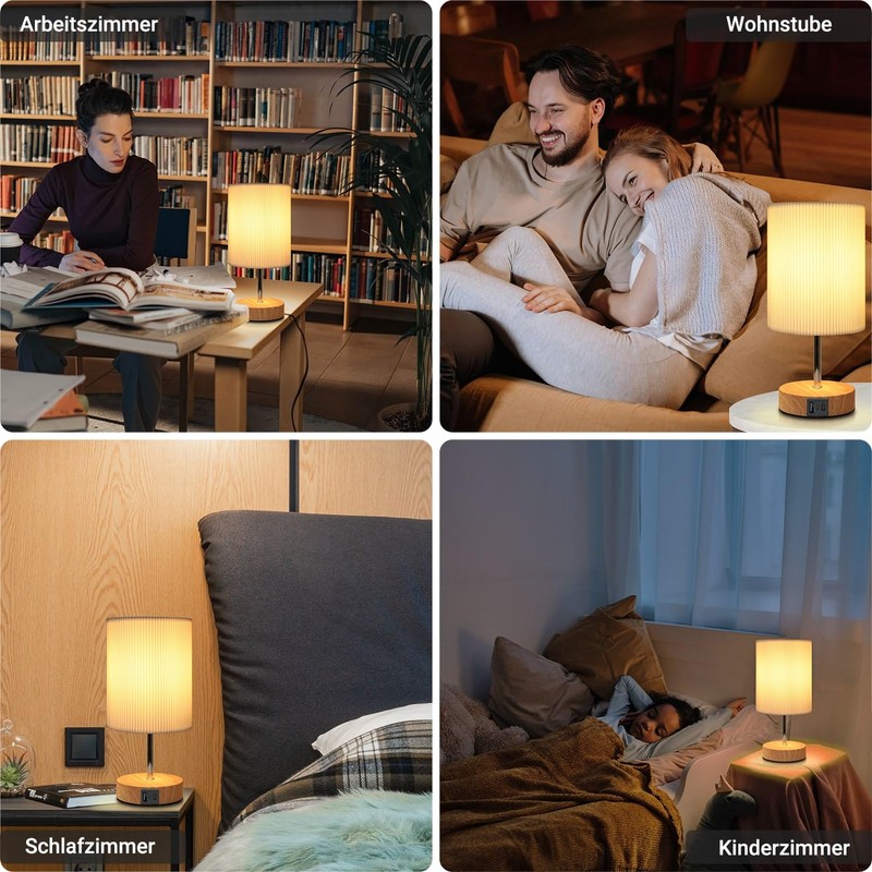 HSLighting Bedside Lamp Touch Dimmable Table Lamp with USB A+C