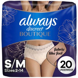 Always Always Discreet Boutique Incontinence and Postpartum Underwear for Women, Maximum Protection, S/M, Rosy, 20 Count (Packaging May Vary)