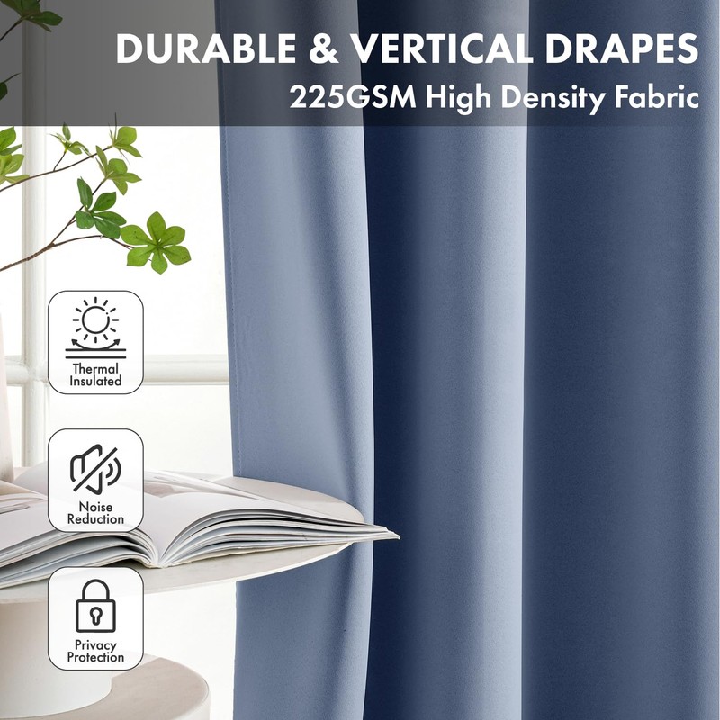 Short Denim Blue Blackout Kitchen Curtain W40 x L45 Inch