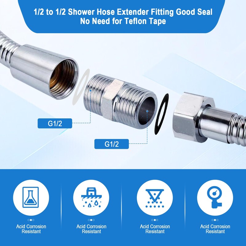 Shower Hose Adapter-Shower Hose Extension, 1/2 to 1/2 Shower Head