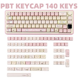 COOMICKEY Pink Keycaps 140 Keys Dye Sub Keycaps Mao Profile Cute Cat Keycaps Custom Keyboard Key caps Set Fit for 61/64/87/104/108 Cherry Mx Switches ANSI Layout Alice Keyboard Mechanical Keyboards