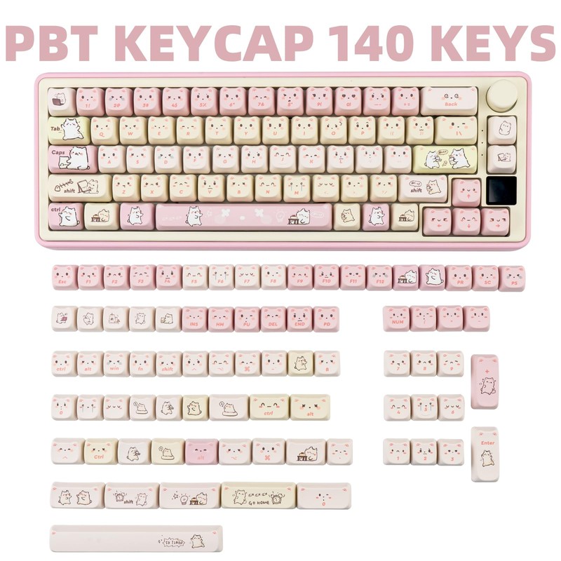 COOMICKEY Pink Keycaps 140 Keys Dye Sub Keycaps Mao Profile