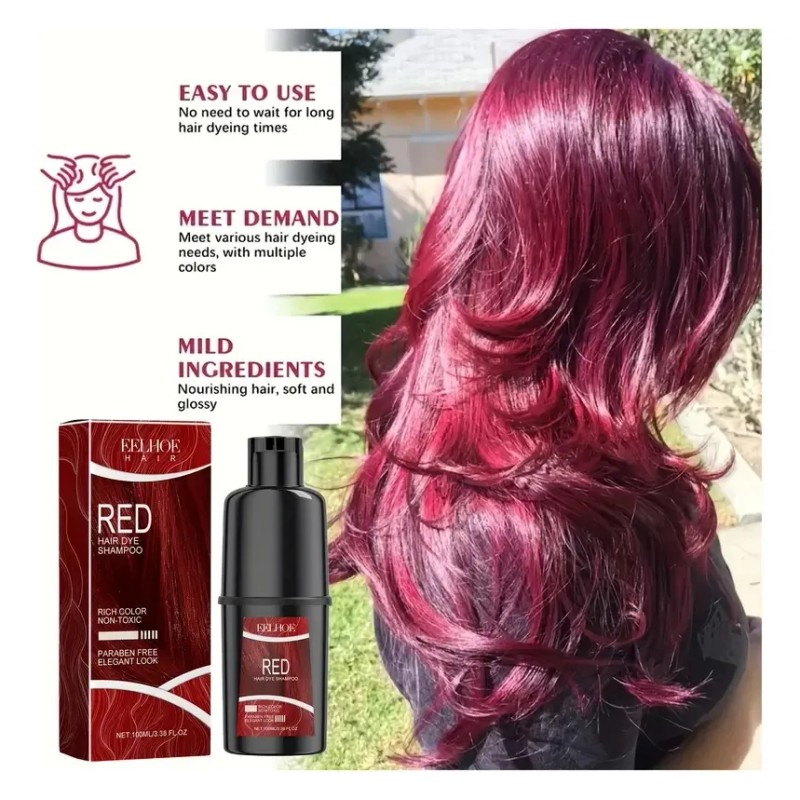 Champú Para Teñir El Cabello Rojo, Tinte Instantáneo, Fácil