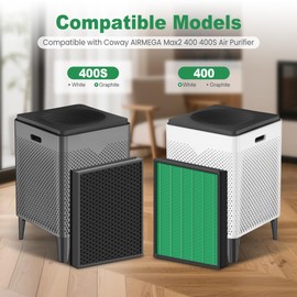 PETOX 400/400S Replacement Filter for Coway AIRMEGA Max2 400 400S 400(G) 400S(G) Air Purifier, Max2 Green True HEPA and Active Carbon Filter Set, AP-2015-FP, 2 Pack