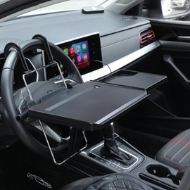 RIyZlte 2 in 1 Car Steering Wheel Tray/Back Seat Headrest Tray for Eating Food Drink and Writing Laptop Work, Black Car Desk ﻿