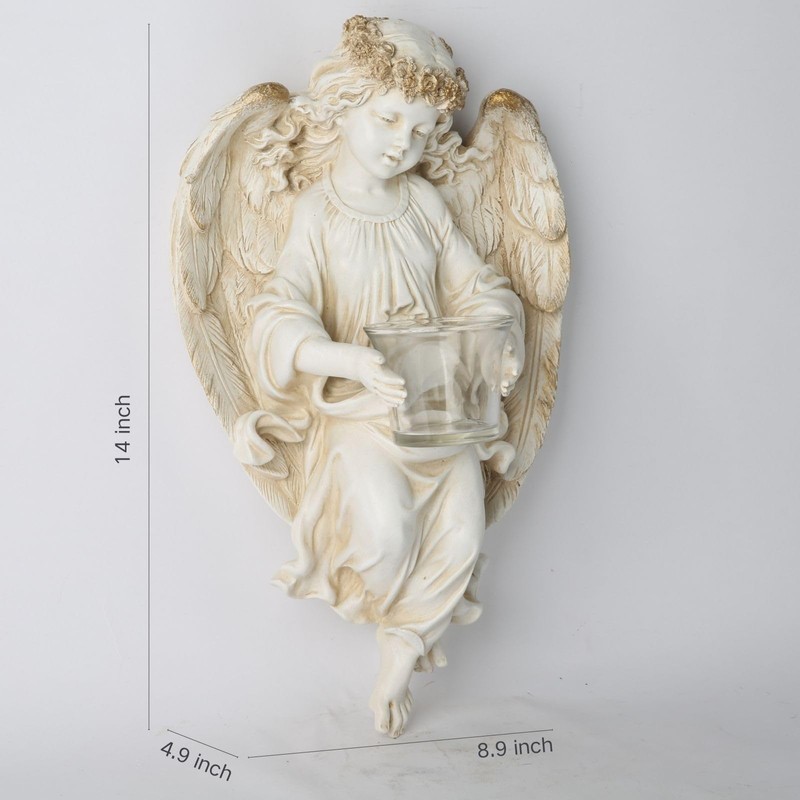 BC Home Decor Angel Statue, Guardian Angel Candle Holder Tea