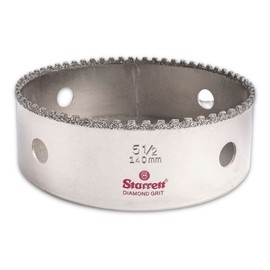 Starrett Diamond Grit Hole Saw - Ideal for Drilling Small Diameter Holes - 5-1/2" Diameter, 1-5/8" Cutting Depth, 5/8-18 Thread Size, A2/A10 Arbor Type, Silver - KD0512-N