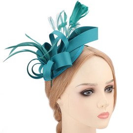 DRESHOW Fascinators Royal Banquet Ribbons Feathers Headwear Cocktail Tea Party Wedding Church Bridal Derby Hat for Women & Girls
