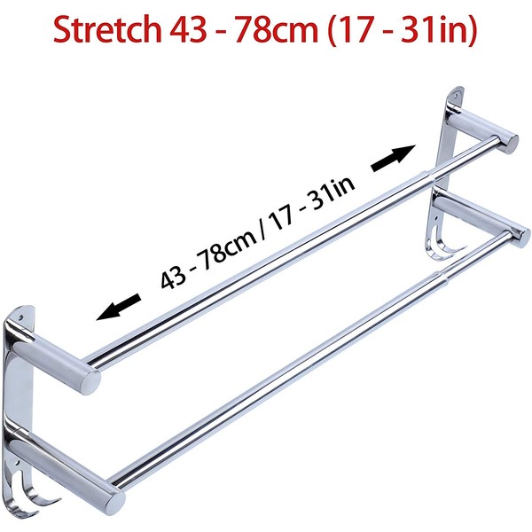 Stretchable 24-30 Inches Towel Bar for Bathroom Kitchen Hand Towel Holder Dish Cloths Hanger SUS304 Stainless Steel RUSTPROOF Wall Mount No Drill Sdjustable (Two BAR)