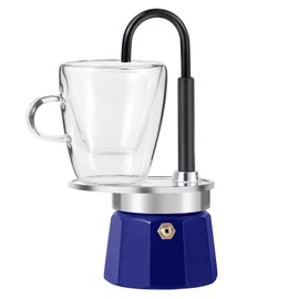MVPLUE-Mini Express Swiss Single Tube Moka Pot Aluminum Blue，Moka Set includes One Double Wall 3oz Cup,Enjoy delicious coffee in no time