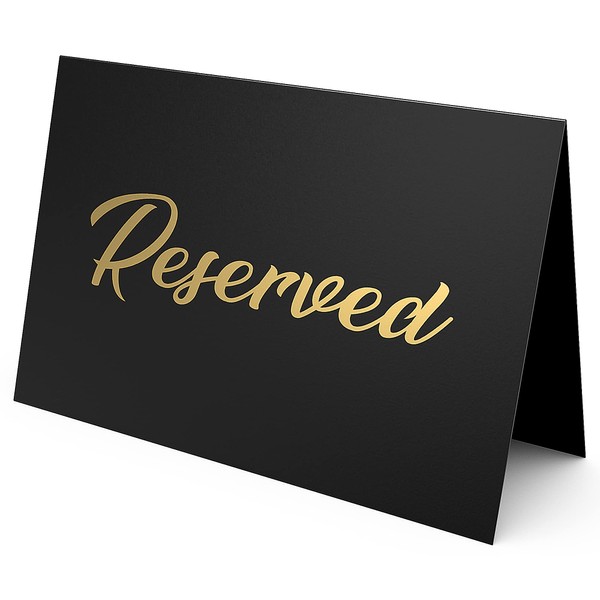 10 Pack Black Reserved Table Signs for Wedding - Gold