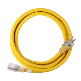 GREATIDE 10 Ft Lighted Outdoor Extension Cord - 10/3 SJTW Heavy Duty Yellow Extension Cable with 3 Prong Grounded Plug for Safety, UL Listed