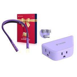TROND LED Neck Reading Light, 3 Color 3 Brightness Book Light for Reading in Bed + Purple Outlet Extender with 3-Prong Grounded Sockets, 3 Way Angled Outlet Adapter