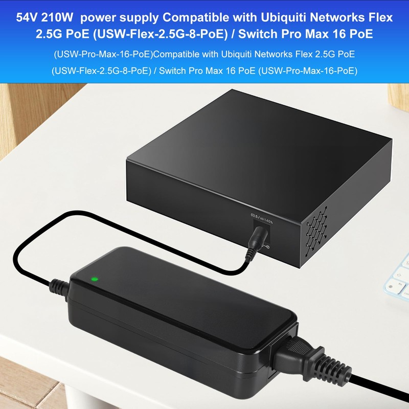 54v Power Adapter 210w/210w at 54v dc Compatible with Ubiquiti