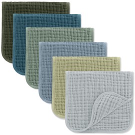 Comfy Cubs Muslin Burp Cloths 50 x 25 cm, Pack of 6 - Large 6-Layer Ultra-Absorbent 100% Cotton for Babies Drool & Messes - Safe & Gentle Baby Burp Cloth Set for Boys & Girls - Multi Boy