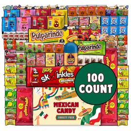 Mexican Candy Mix Variety Box - 100 Count, Spicy, Sour, Salty, and Sweet, Gummy, Chiclets, Lucas, Dulce, Tamarind, Chamoy, Mazapan, Limon, Candy Powder, Bulk Gift Pack
