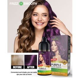 Herbishh Hair Color Shampoo for Gray Hair Purple 500 Ml + Curly Hair Shampoo And Conditioner Set