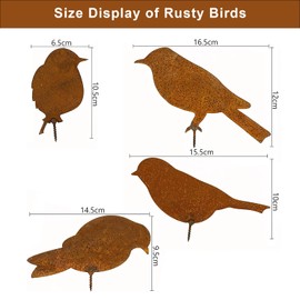 Rust Bird Garden Decoration, Pack of 4 Garden Stakes, Rust Decoration, Patina Birds, Metal Birds Garden Stake with Screw, Vintage Garden Decoration, Rust Decoration, Outdoor Autumn Decoration, Outdoor