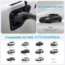 EV Charger Level 1 and 2 16 Amp 110-240V 25ft Cable, Portable Charging Stations with NEMA 6-20 Plug NEMA 5-15 Adapter Adjustable Current Home Electric Vehicle Charger for SAE J1772 Evs