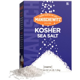 Manischewitz Natural Kosher Salt (4lb Box) | EZ-Pour Spout | 100% Coarse Sea Salt from Sicily Italy | Iodine Free | No Additives or Fillers | Salt Grinder Refill | 25% more than 3lb box