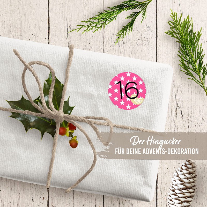 Papierdrachen 24 Adventskalender Zahlenaufkleber - Nr 14 - Sticker 4cm