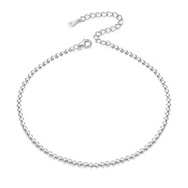 ChicSilver Women Dainty Anklet, 925 Sterling Silver Flat Round Cute Ball Bead Chain Anklet Disc Summer Ankle Bracelet Boho Beach Foot Chain