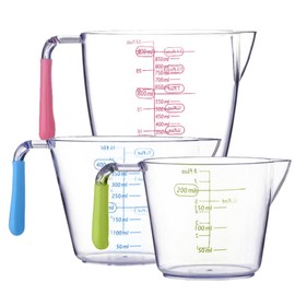 Plastic Measuring Cups Set of 3 with Angled Grip Handles - BPA-free and Easy to Read Measurements - Perfect for Baking - includes 200ML, 400ML, and 900ML Measuring Jugs