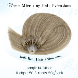 Vivien Micro Ring Extensions, Real Hair, Blonde Extensions, Ash Blonde, Highlighted Light Blonde #P16/22, Micro Ring Extensions, 50 cm, 50 g/50 Strands