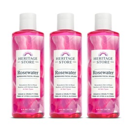 Heritage Store Agua de rosas, refrescante chapoteo facial para piel brillante, con rosa de damasco, todo tipo de piel, agua de rosas para la cara hecha sin tintes ni alcohol, vegano y libre de